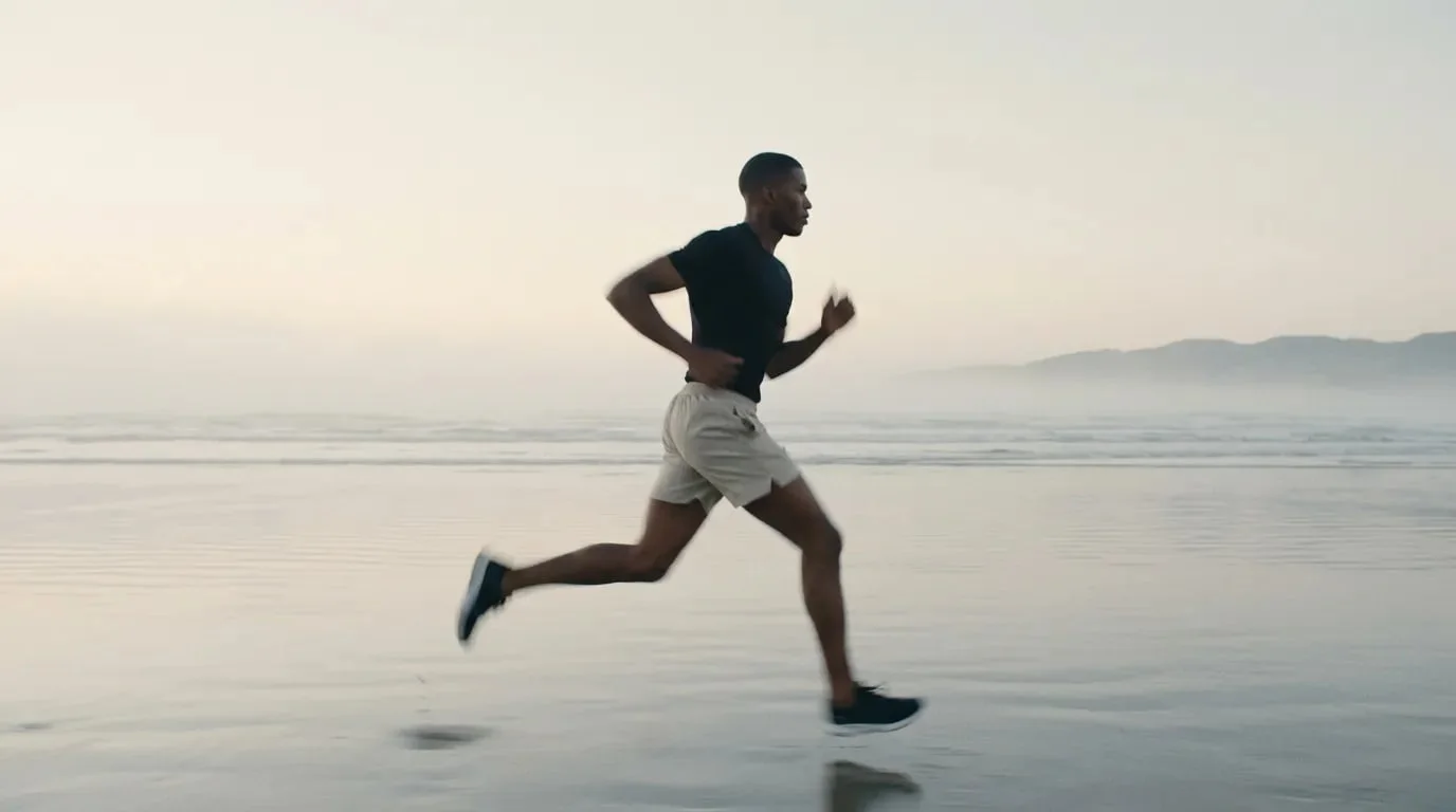 A man running by the sea