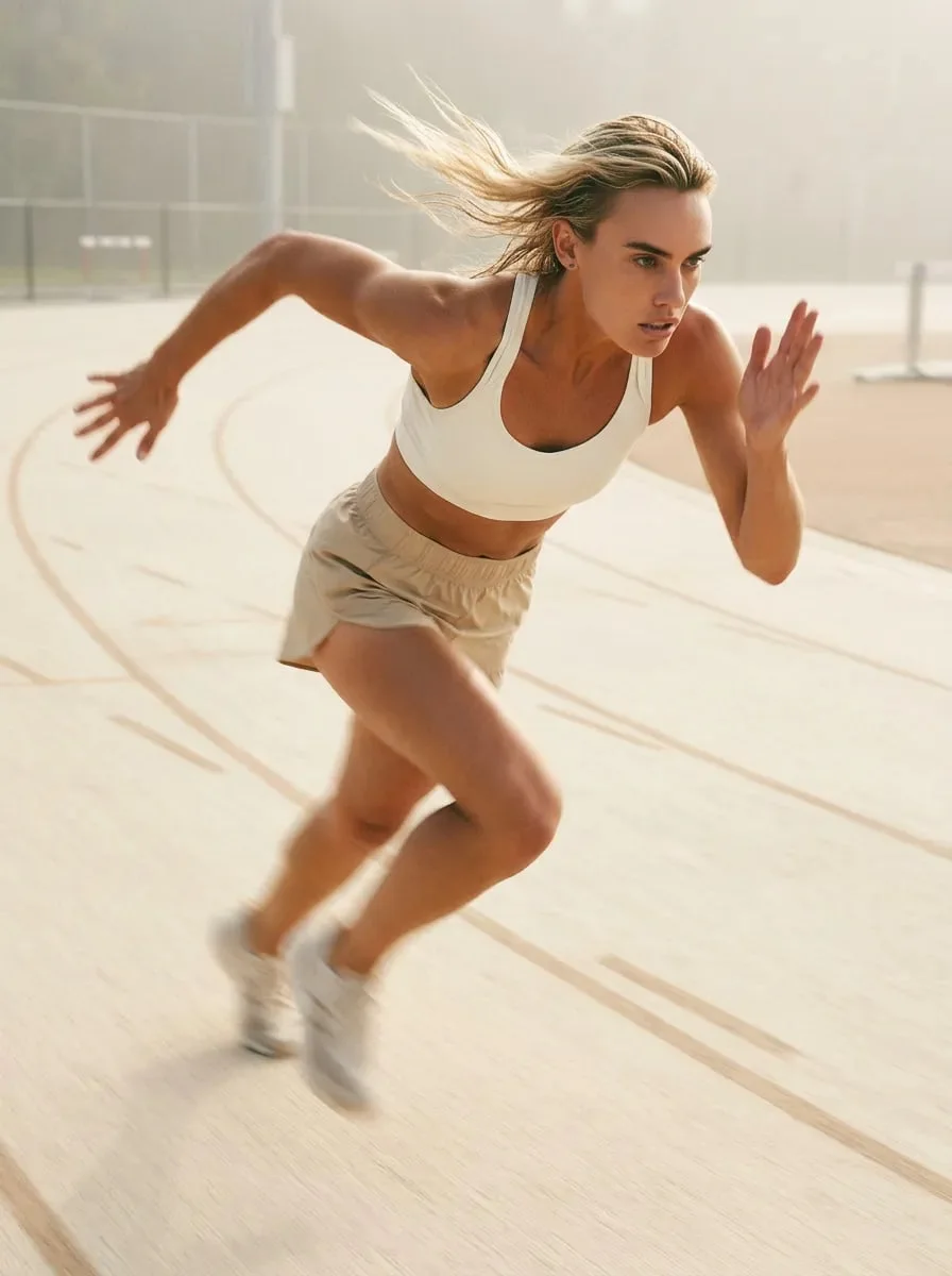 A woman exploding out of a sprint start